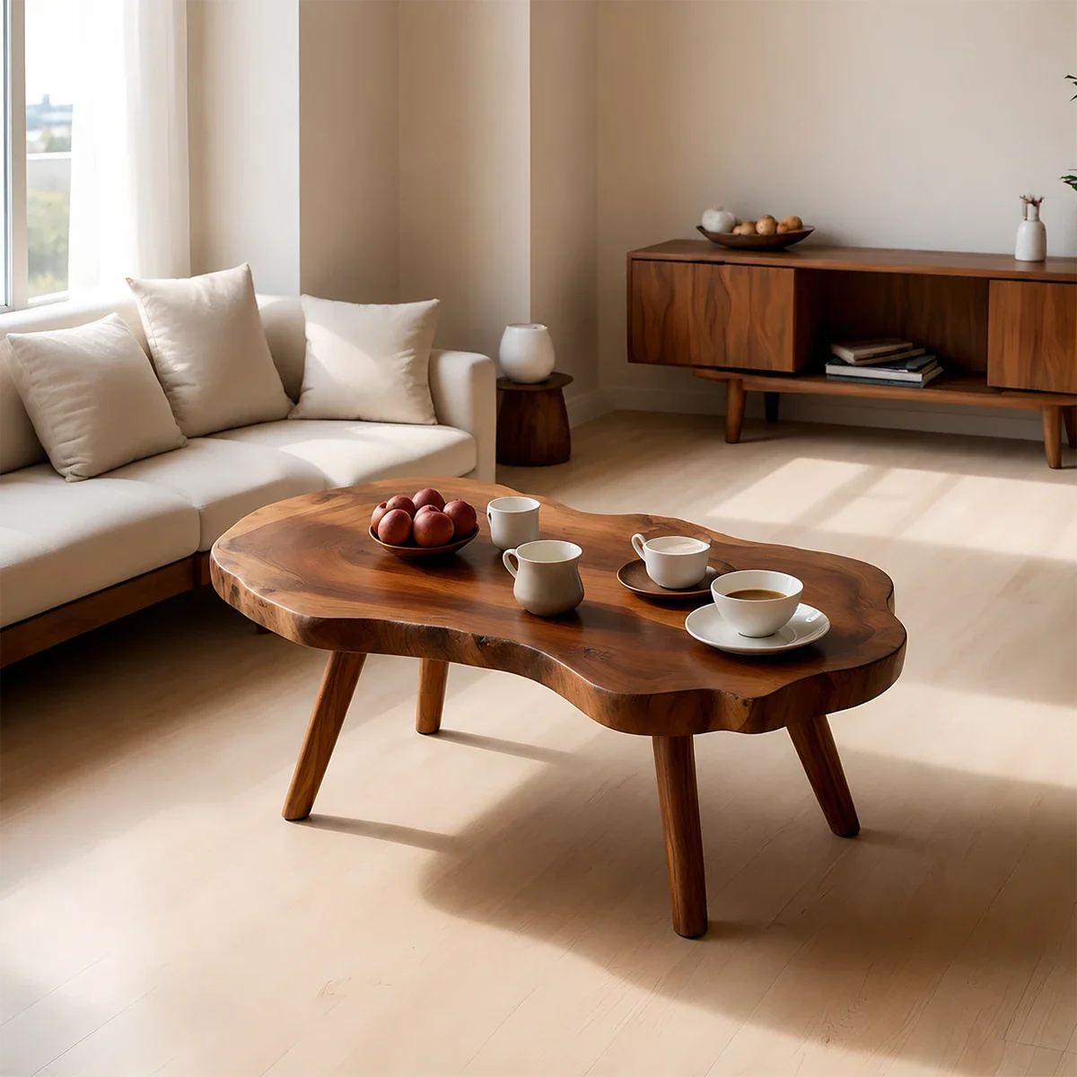 Artistic Organic Coffee Table – Solid Wood Mid-Century Living Room Table