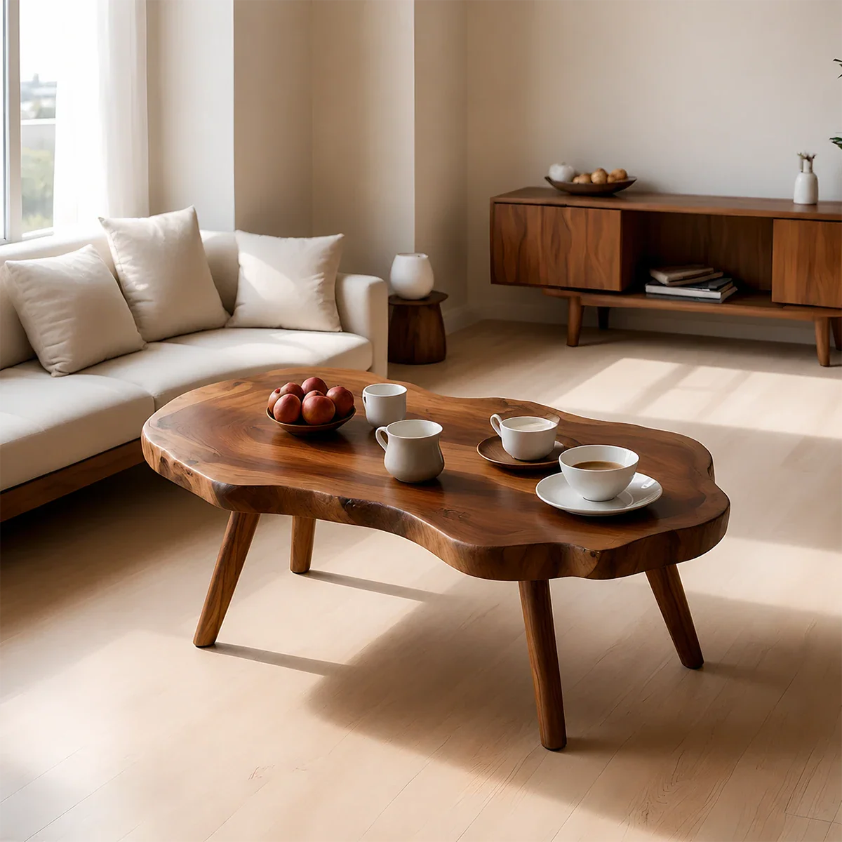 Artistic Organic Coffee Table – Solid Wood Mid-Century Living Room Table