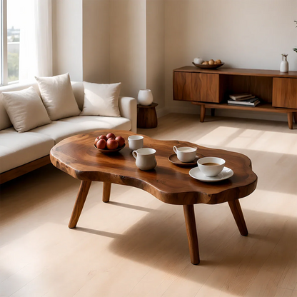 Artistic Organic Coffee Table – Solid Wood Mid-Century Living Room Table