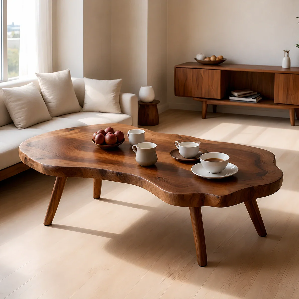 Artistic Organic Coffee Table – Solid Wood Mid-Century Living Room Table