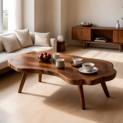 Artistic Organic Coffee Table – Solid Wood Mid-Century Living Room Table