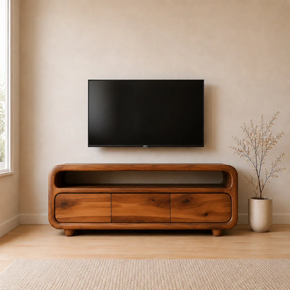 Rounded Sculptural TV Stand Solid Wood Media Console Low Profile