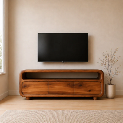 Rounded Sculptural TV Stand Solid Wood Media Console Low Profile