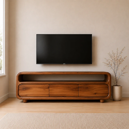 Rounded Sculptural TV Stand Solid Wood Media Console Low Profile