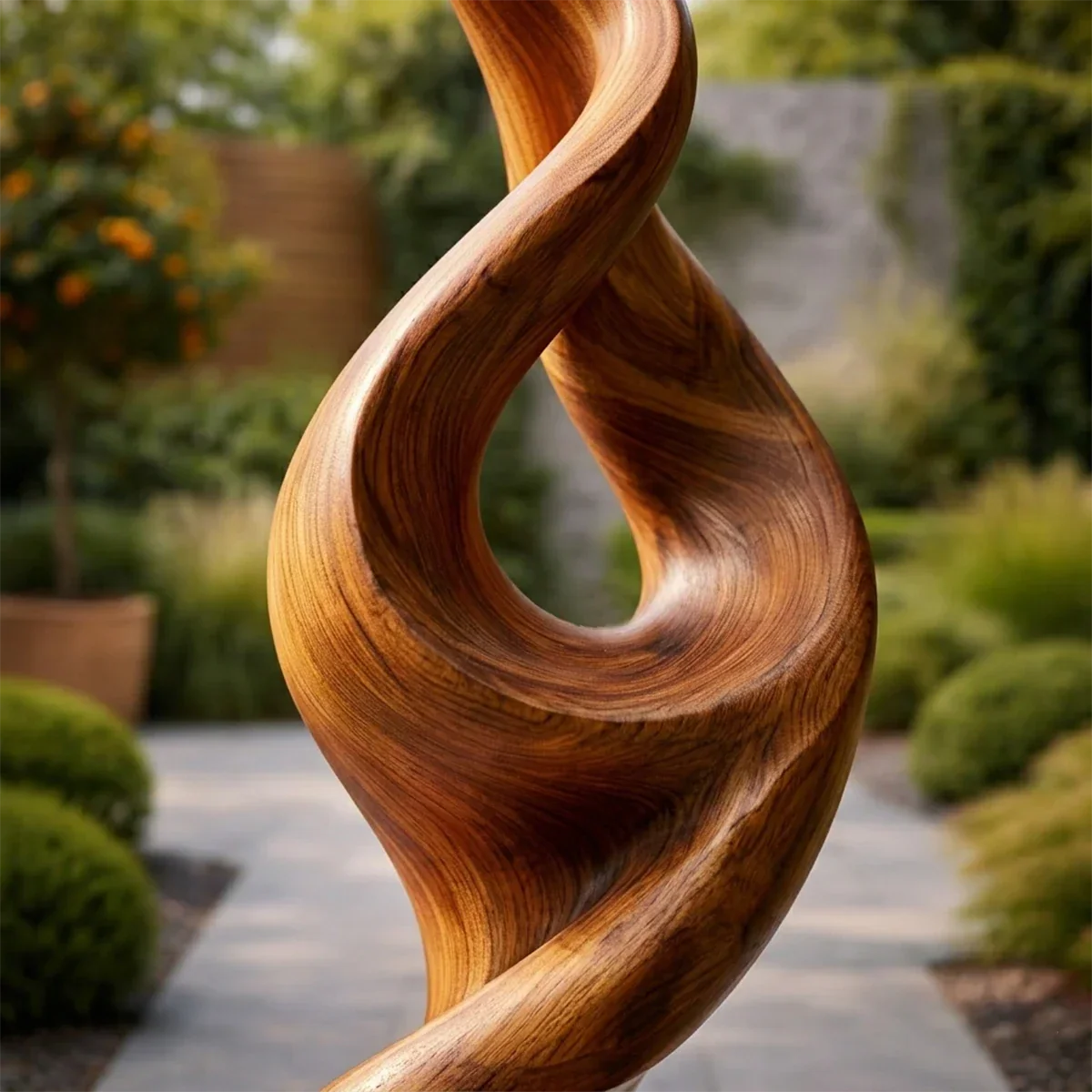 Artistic landscape sculpture with dynamic flowing structure and polished brown tone finish