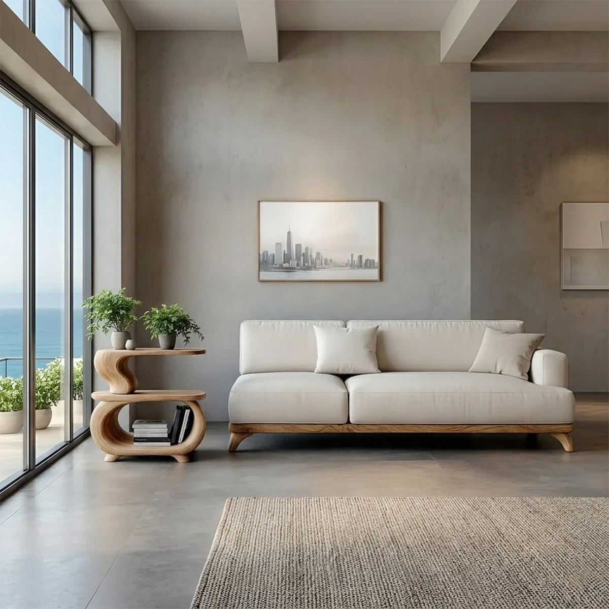 A compact side table in natural light brown tone featuring smooth edges and minimalist design