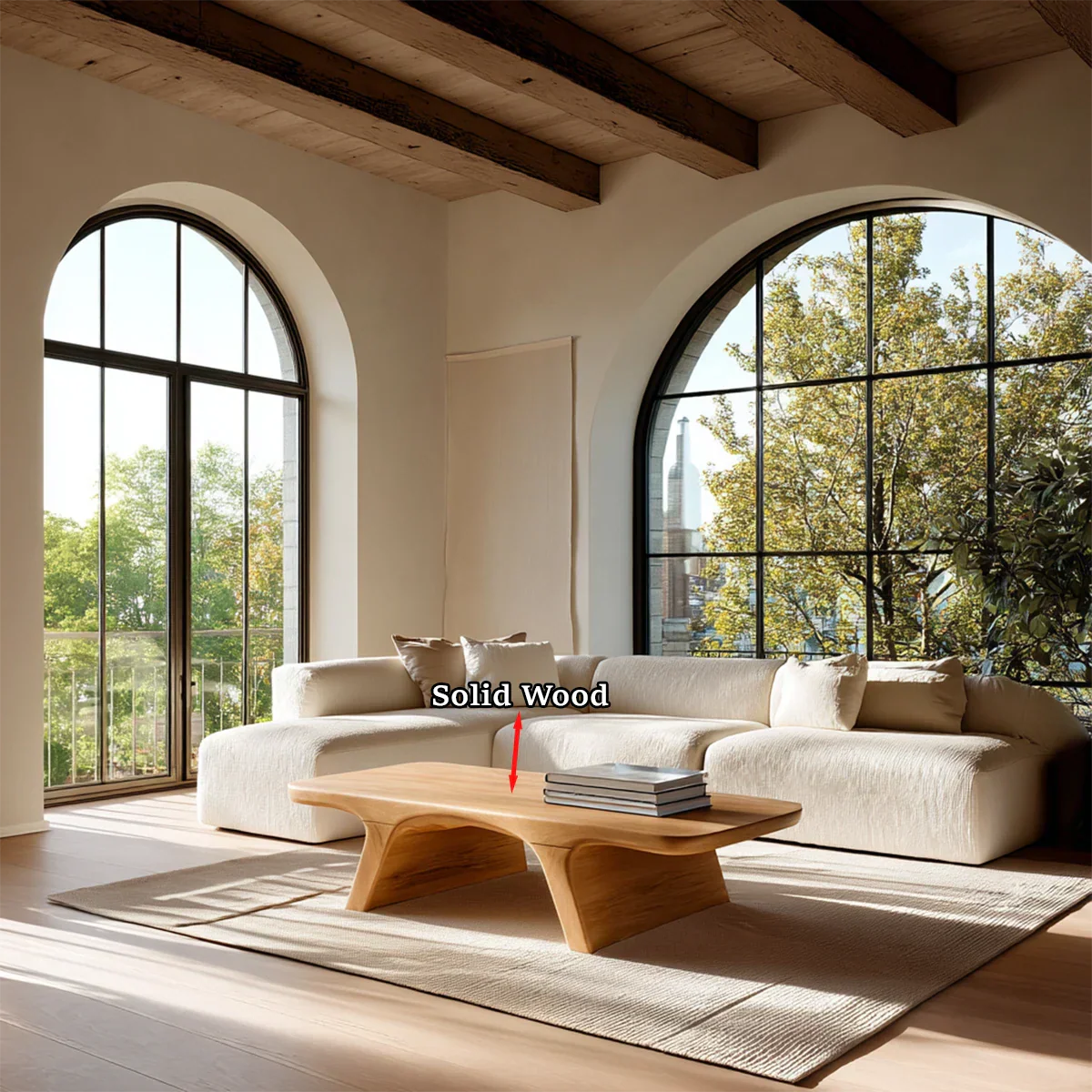 Compact coffee table with minimalist design and curved support for daily use