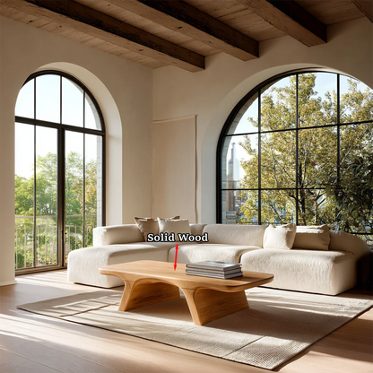 Compact coffee table with minimalist design and curved support for daily use