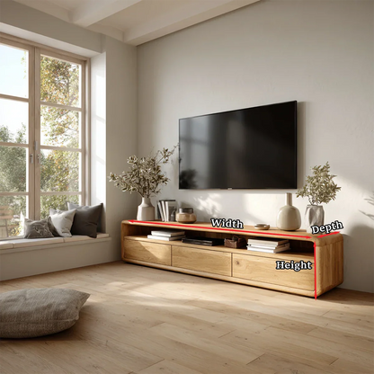 Contemporary TV stand with smooth edges and storage space for modern home décor