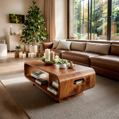 Coffee table with oak finish featuring smooth edges and balanced design in a contemporary living space