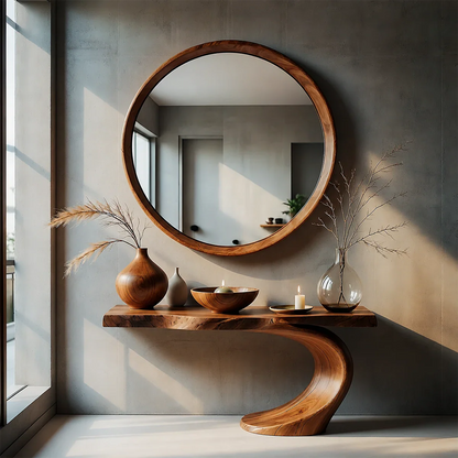 Sculptural Entryway Console Table Natural Solid Wood Organic Curve Base