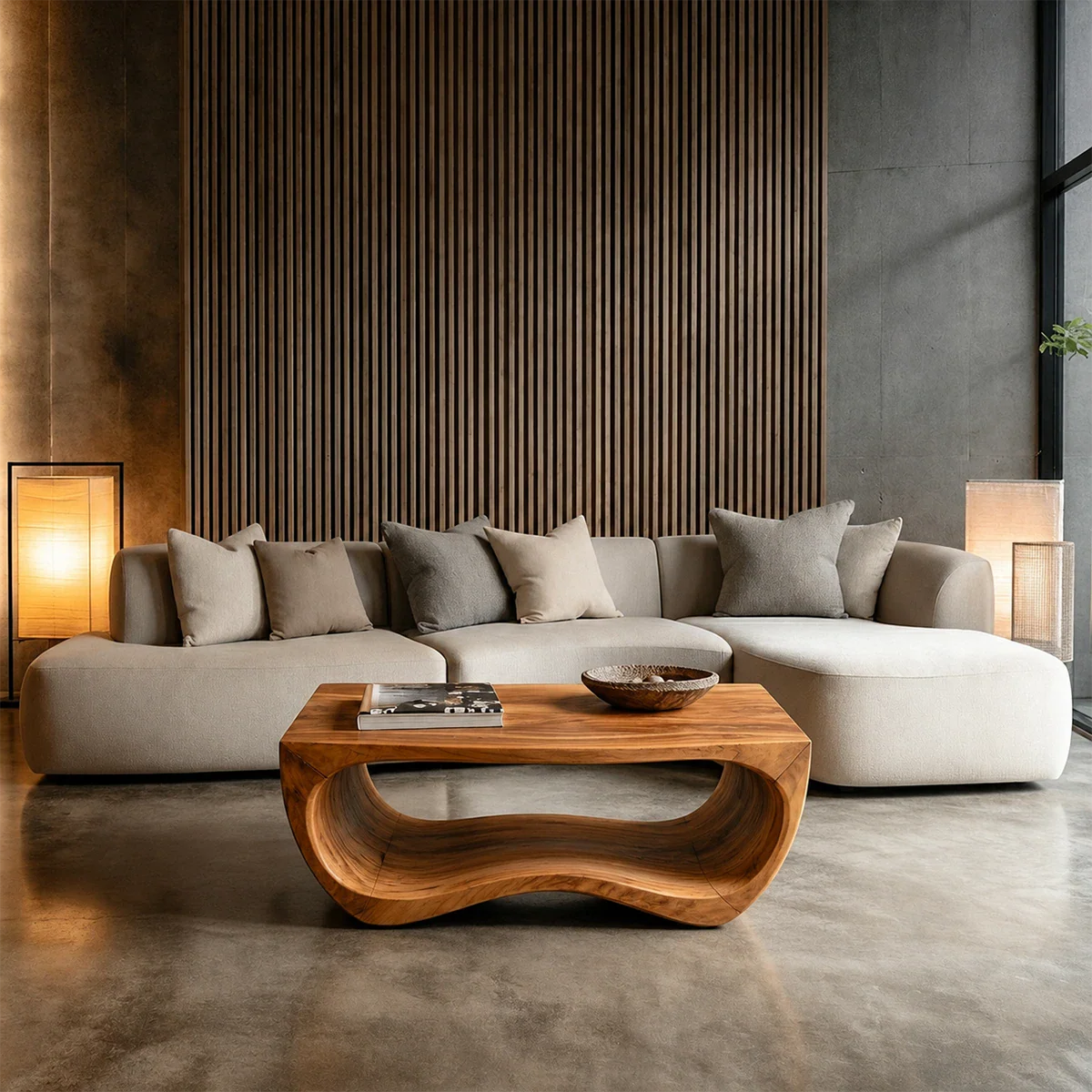 Curved Coffee Table in Natural Wood – Sculptural Center Table for Modern Living Spaces