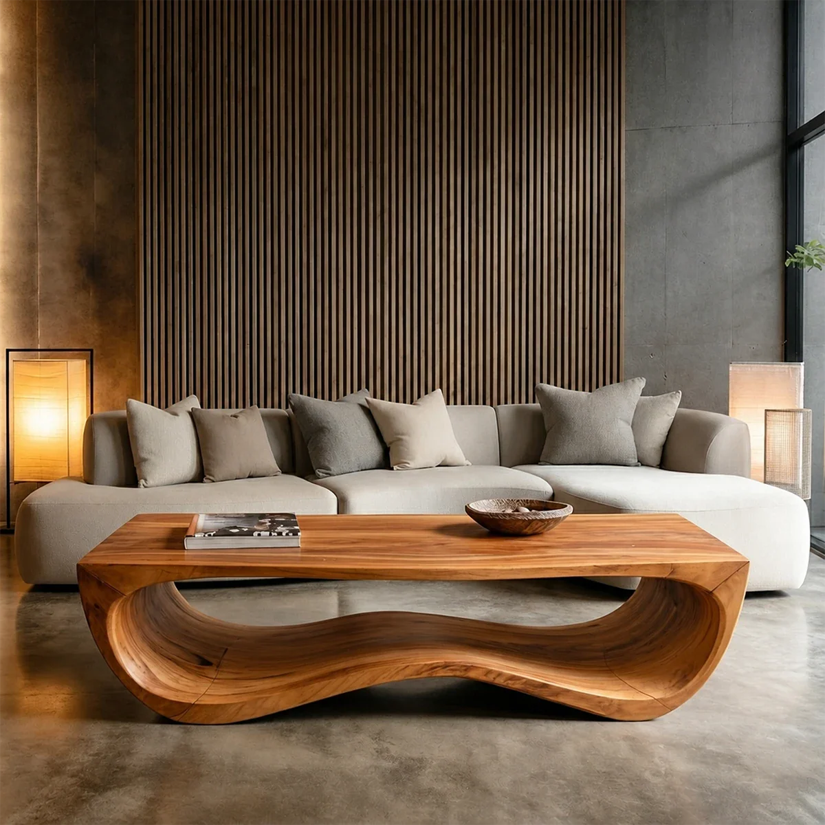 Curved Coffee Table in Natural Wood – Sculptural Center Table for Modern Living Spaces