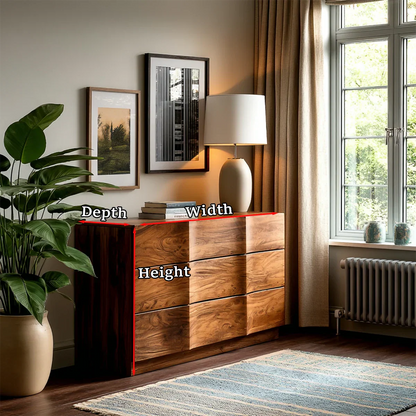 Contemporary wood sideboard featuring functional multi drawer storage and elegant design