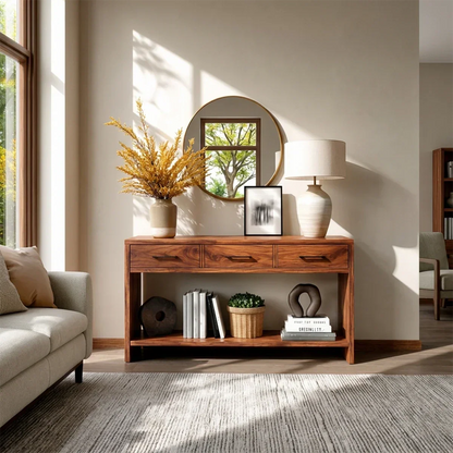 Contemporary buffet cabinet featuring spacious display shelving and functional drawers