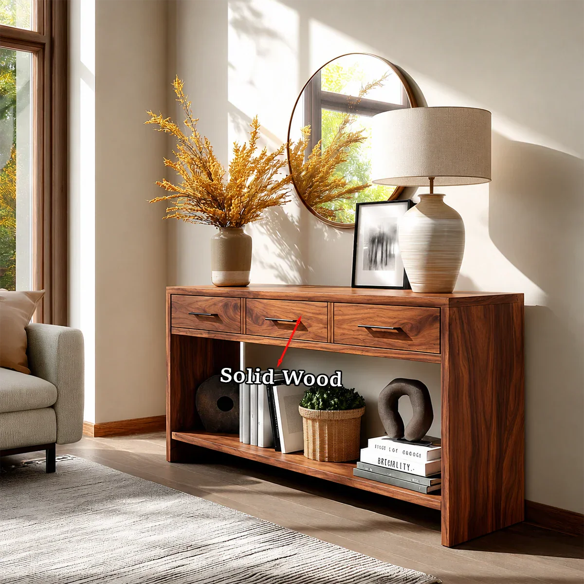 Sleek storage sideboard designed with modern shelving and concealed drawer organization