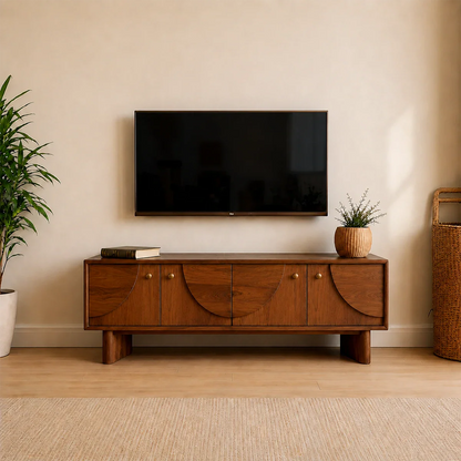 Decorative Panel TV Stand Solid Wood Media Console Storage Cabinet