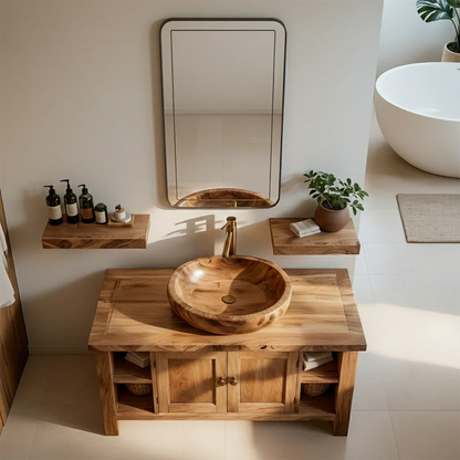 Modern vanity with storage shelves – bathroom vanity cabinet