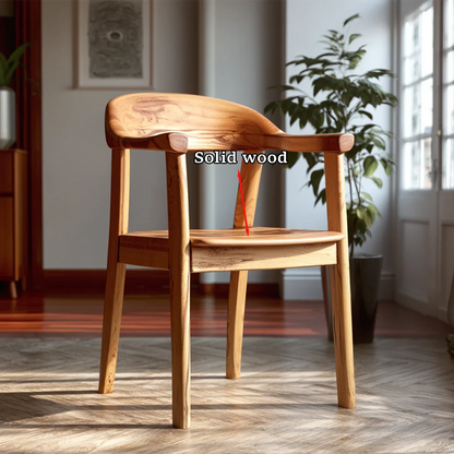 Contemporary dining chair with armrests and sculpted wood frame adds warmth to interiors