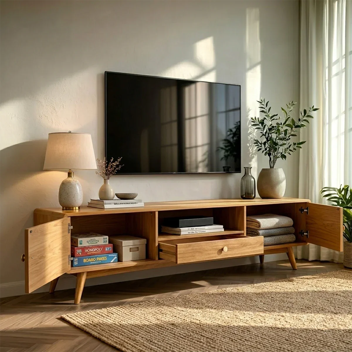 Contemporary television stand showcasing practical storage and refined modern styling