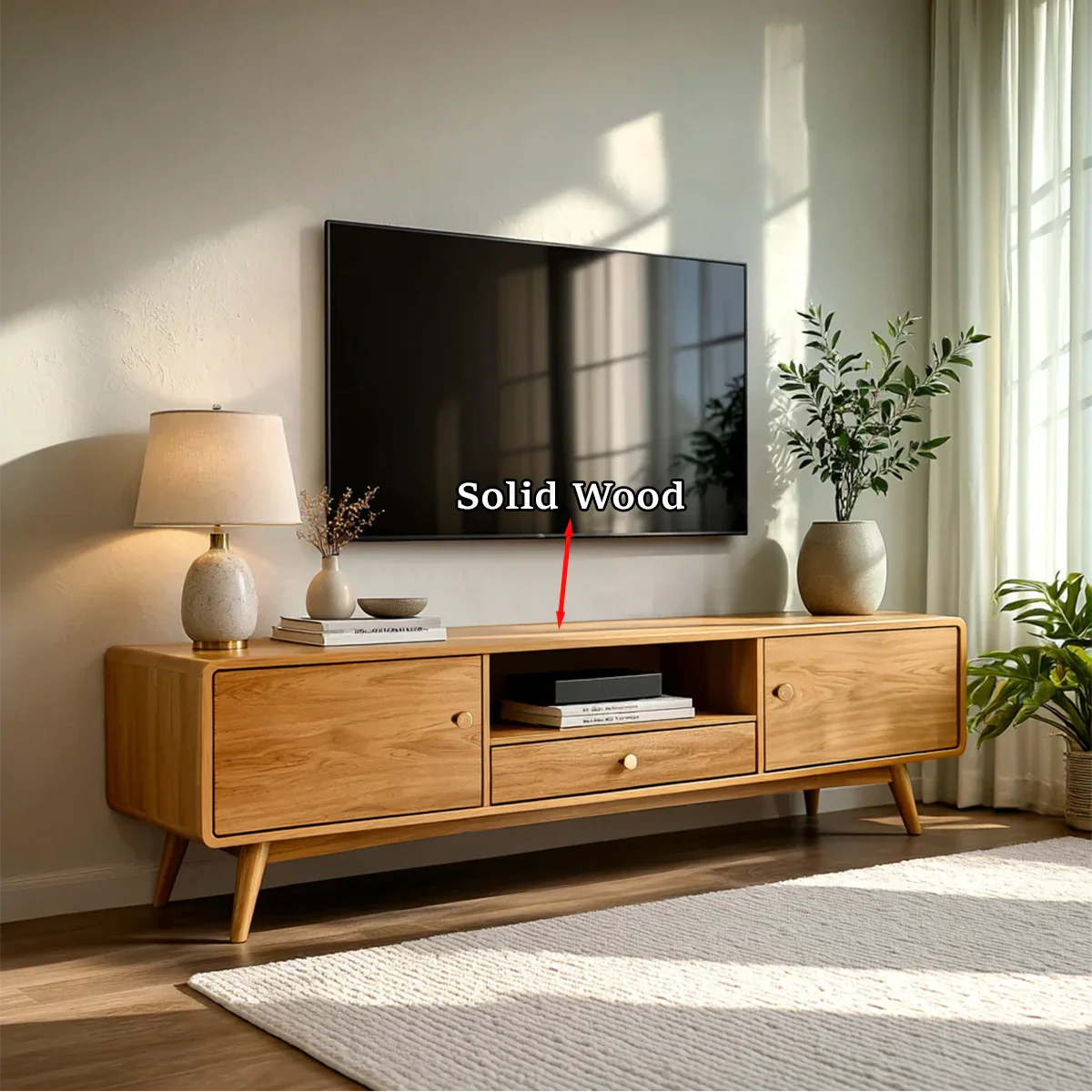 Architectural entertainment unit showcasing clean proportions and elegant storage layout