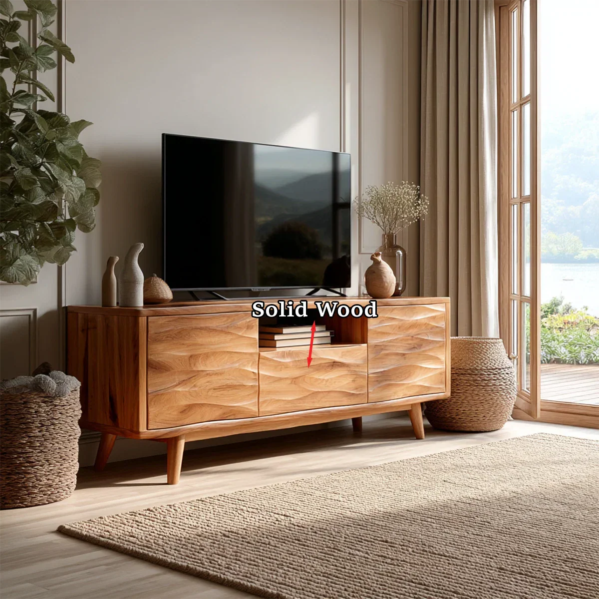 Functional TV console with storage drawers and natural wood design for home interiors