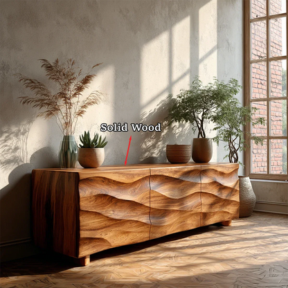 Artistic TV stand with wave inspired design and storage for contemporary living spaces