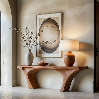 Luxury walnut console table with arch wood support