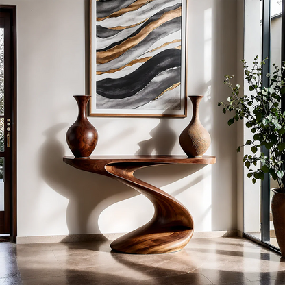 Artistic Curved Console Table Natural Solid Wood Entryway S Curve Base