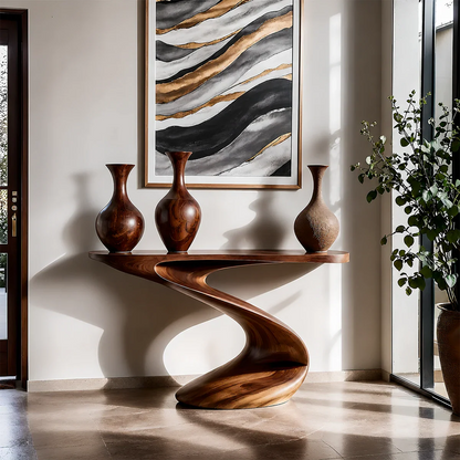 Artistic Curved Console Table Natural Solid Wood Entryway S Curve Base