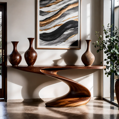 Artistic Curved Console Table Natural Solid Wood Entryway S Curve Base