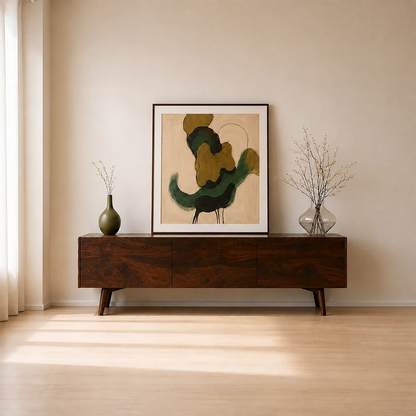 Modern Sculptural TV Stand Solid Wood Media Console Storage Unit