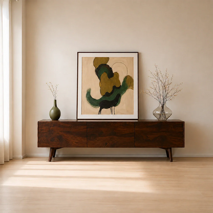 Modern Sculptural TV Stand Solid Wood Media Console Storage Unit