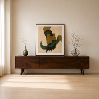 Modern Sculptural TV Stand Solid Wood Media Console Storage Unit