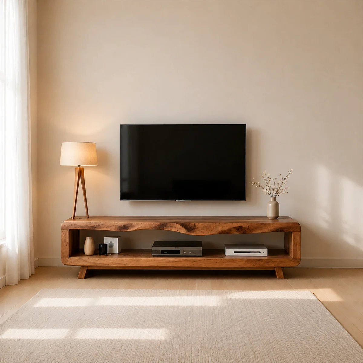 Live Edge Low Profile TV Stand Solid Wood Media Console