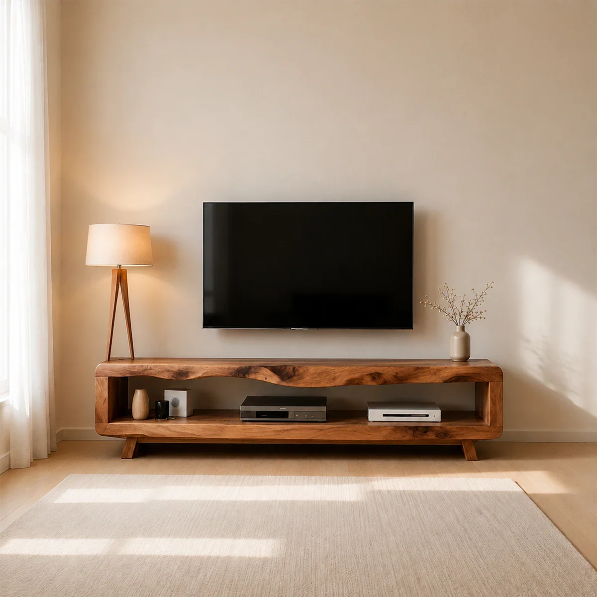 Live Edge Low Profile TV Stand Solid Wood Media Console