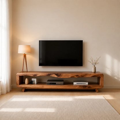 Live Edge Low Profile TV Stand Solid Wood Media Console