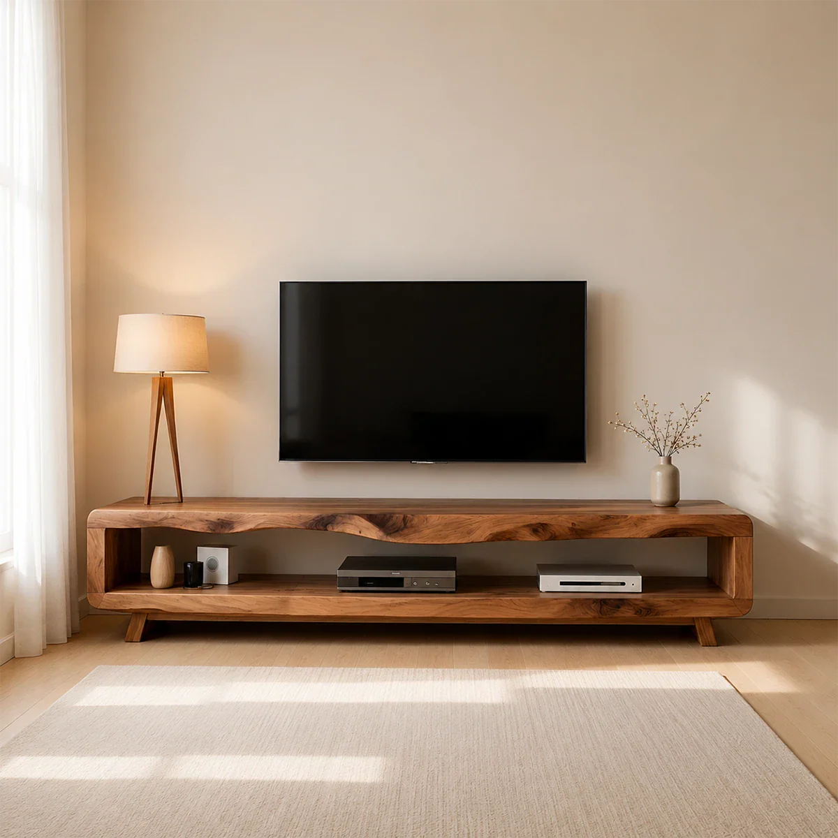 Live Edge Low Profile TV Stand Solid Wood Media Console