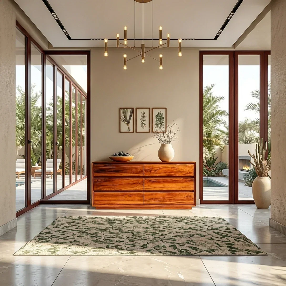 Minimalist storage sideboard featuring sleek drawers and elegant natural wood grain