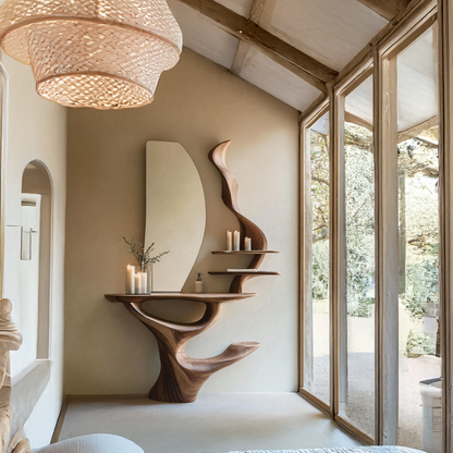 Mid Century Live Edge Cosmetic Table For Bathroom Style