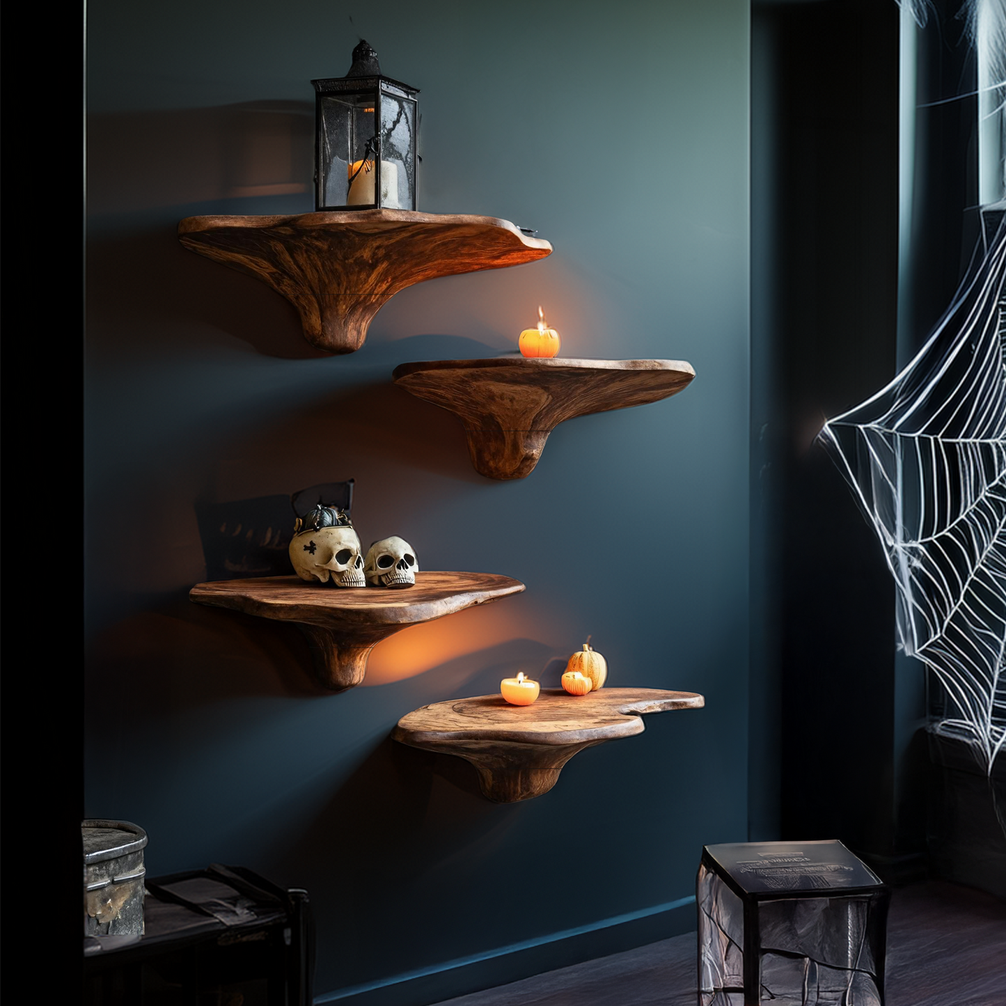 Modern Wooden Mushroom Shelf Halloween Furniture Decoration