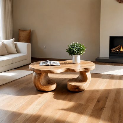 Curved Sculptural Coffee Table – Solid Wood Artistic Design for Interior Spaces