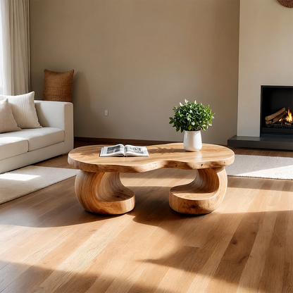 Curved Sculptural Coffee Table – Solid Wood Artistic Design for Interior Spaces