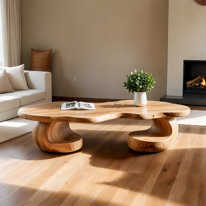 Curved Sculptural Coffee Table – Solid Wood Artistic Design for Interior Spaces