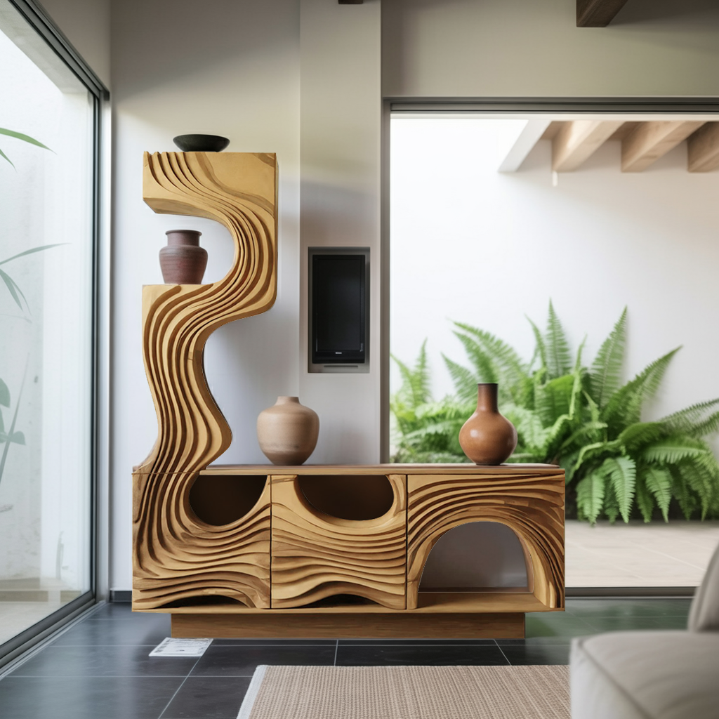 Wavy Sculptural TV Console Media Cabinet For Living Room And Lounge