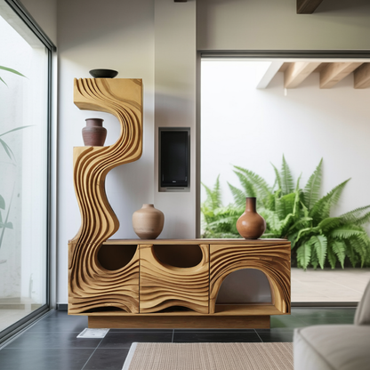 Wavy Sculptural TV Console Media Cabinet For Living Room And Lounge