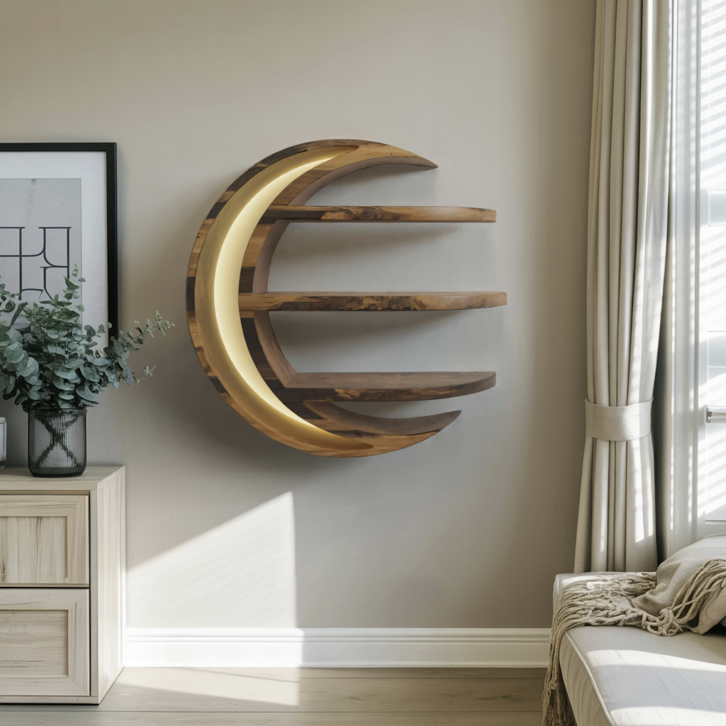 Modern Moon Shelf Crescent Wall Display For Bedroom And Nursery