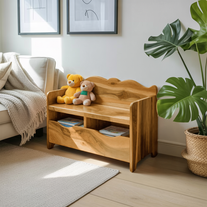 Montessori Bench With Book Storage For Kids Room Entryway And Playroom