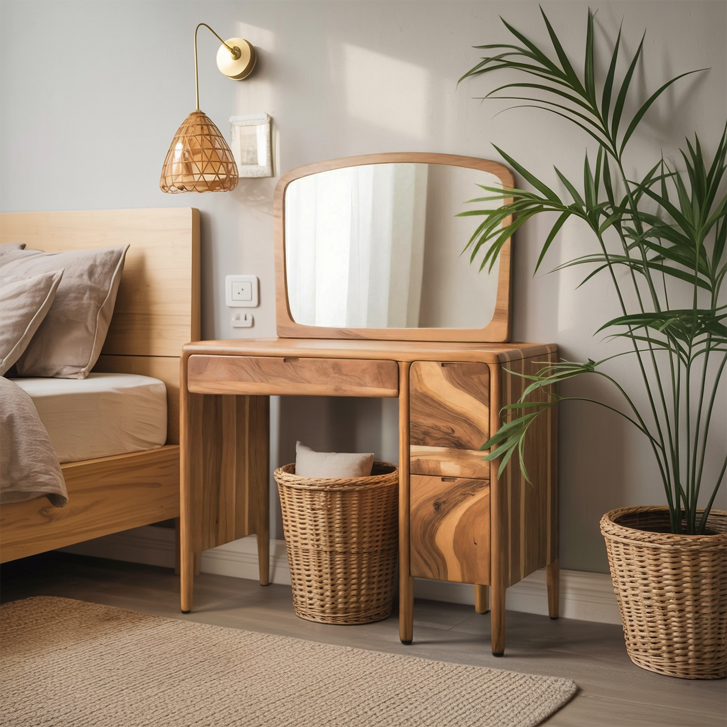 Mid Century Vanity Desk With Drawers For Bedroom And Dressing Corner