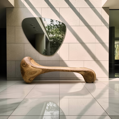Sculptural Wood Bench For Garden Poolside Or Patio